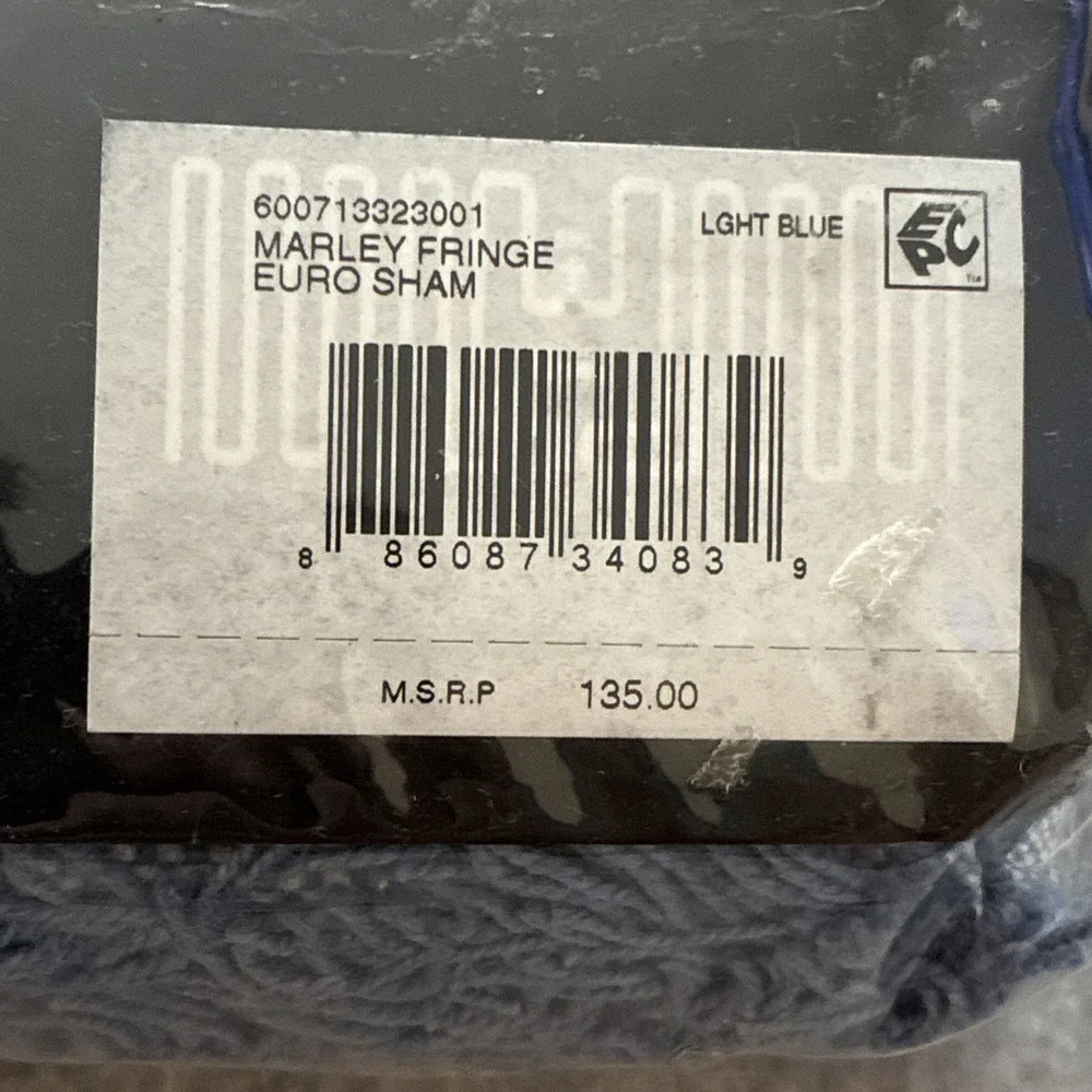 NEW Lauren Ralph Lauren Marley Fringe Euro Sham 26x26 Light Blue MSRP $13